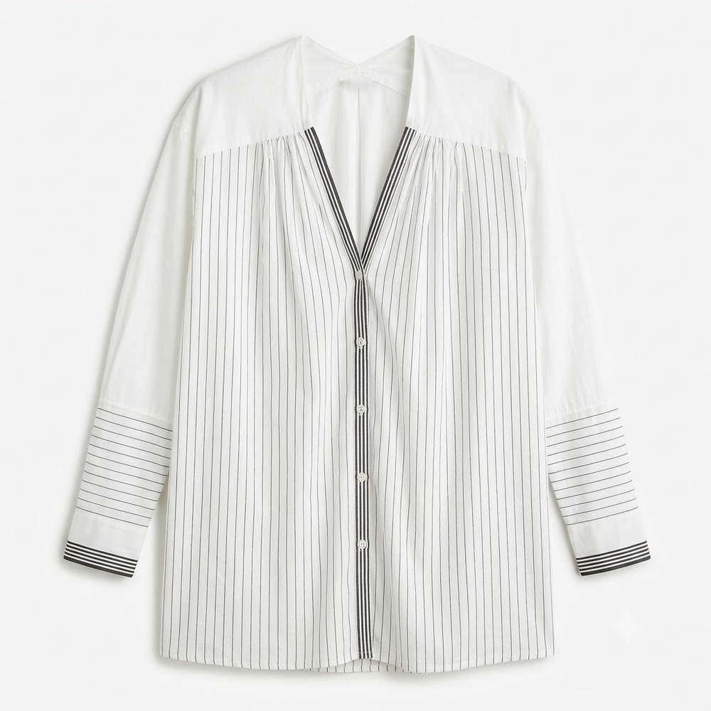 Pas de Calais White Cotton Pinstripe Button Down Tunic Shirt Size 40 L - CJ